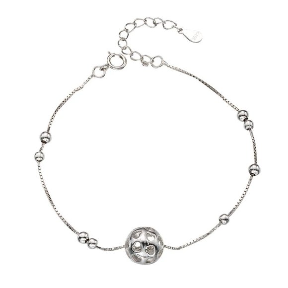14k Gold Hollow Beads Heart Bracelet/Anklet Sterling Silver